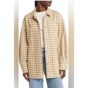 FRAME Gingham Oversized Shirt Jacket/Shacket- Beige & Cream, Size Small